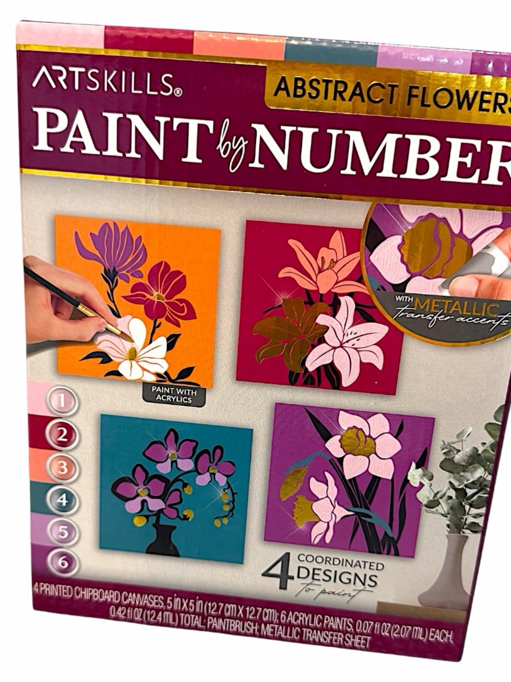 New Artskills Paint by Number Abstract Flowers Gift Set